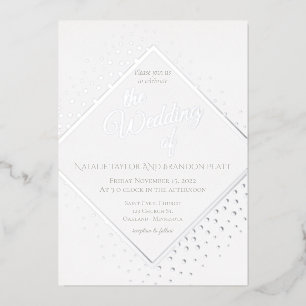 Invitación Con Relieve Metalizado Boda de Disco Plateada