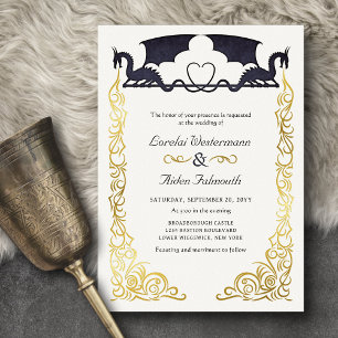 Invitación Con Relieve Metalizado Boda de dragón de fantasía