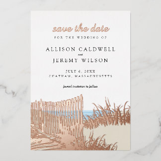 Invitación Con Relieve Metalizado Boda de dunas de arena de playa salva la fecha