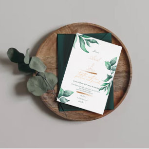 Invitación Con Relieve Metalizado Boda de Ecología Verde Esmeralda y Eucalipto Oro