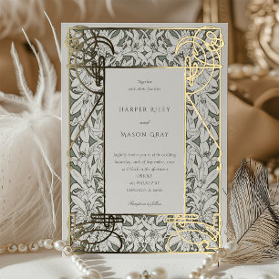 Invitación Con Relieve Metalizado Boda de Elegancia Art Nouveau Dorada
