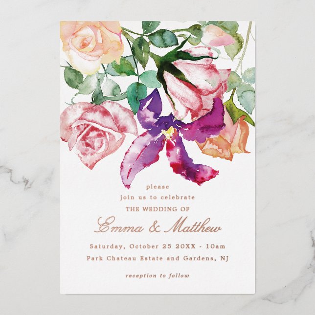 Invitación Con Relieve Metalizado Boda de elegancia salvaje rústica (Anverso)