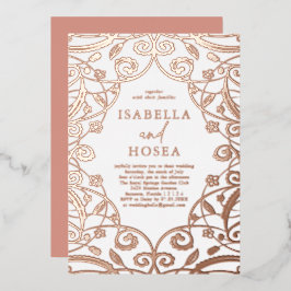 Invitación Con Relieve Metalizado Boda de encaje floral de oro rosa bastante dulce
