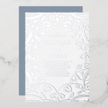 Boda de encaje floral de plata azul polvoriento co