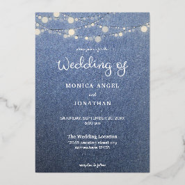 Invitación Con Relieve Metalizado Boda de encaje Jean y luces de cadena