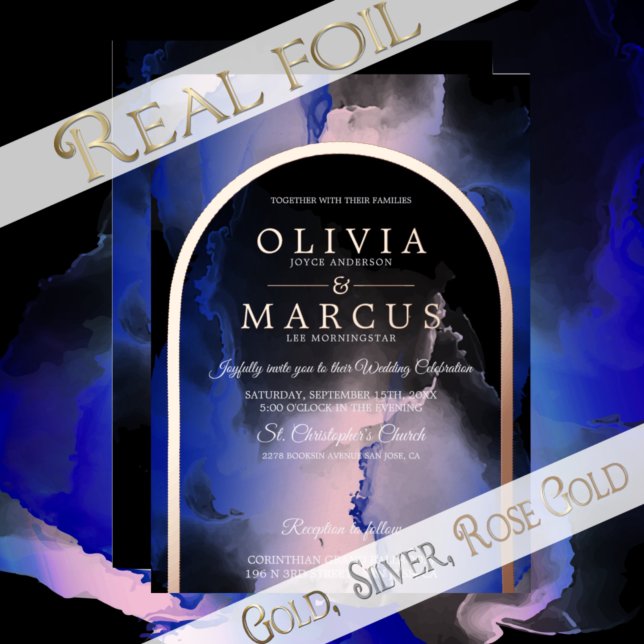 Invitación Con Relieve Metalizado Boda de ensueño azul real con rubor metálico (Subido por el creador)