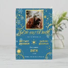 Invitación Con Relieve Metalizado Boda de Ensueño de Copos de Nieve: Save the Date