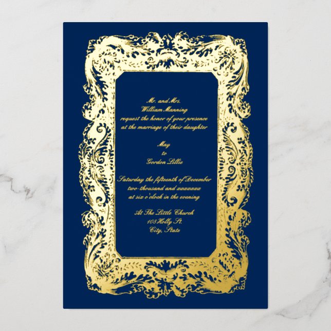 Invitación Con Relieve Metalizado Boda de época victoriana (Anverso)