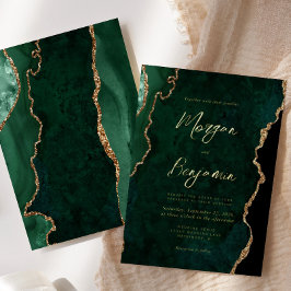 Invitación Con Relieve Metalizado Boda de escritura de ágata verde esmeralda moderna