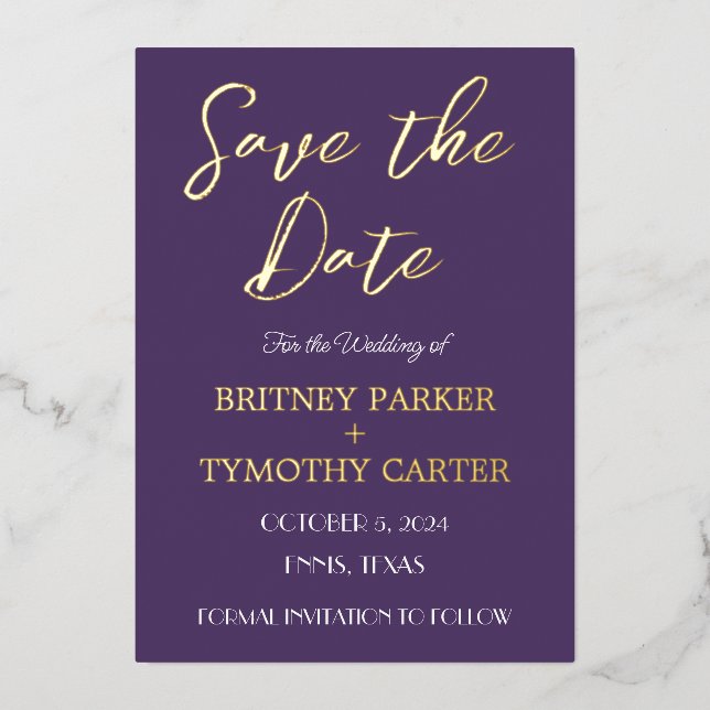 Invitación Con Relieve Metalizado Boda de escritura de caligrafía fotográfica de cód (Anverso)