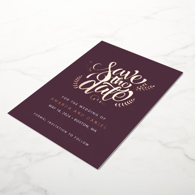 Invitación Con Relieve Metalizado Boda de escritura de caligrafía Rosa de sangría mo (girado)