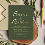 Invitación Con Relieve Metalizado boda de escritura de oro verde oliva<br><div class="desc">Relieve metalizado de  dorado. Añade tus propios detalles y personaliza los colores.</div>