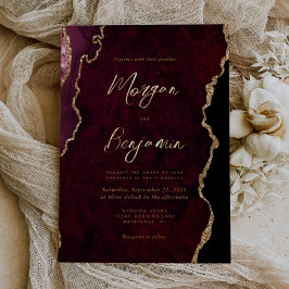 Invitación Con Relieve Metalizado Boda de Escritura en Ágata Rojo Borgoña Moderno