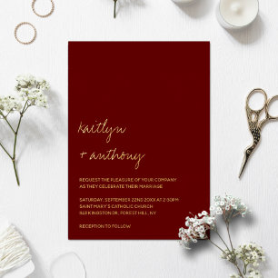 Invitación Con Relieve Metalizado Boda de escritura minimalista moderno real