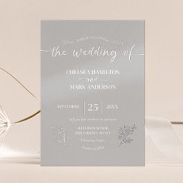 Invitación Con Relieve Metalizado Boda de escritura moderna boho plata