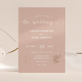 Invitación Con Relieve Metalizado Boda de escritura moderna con rubor beige boho
