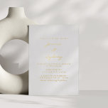 Invitación Con Relieve Metalizado Boda de escritura moderna minimalista blanco y oro<br><div class="desc">Invitación minimalista moderna de Boda de guiones blancos y Relieves metalizados dorados</div>