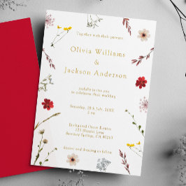 Invitación Con Relieve Metalizado Boda de escritura romántica de flores silvestres