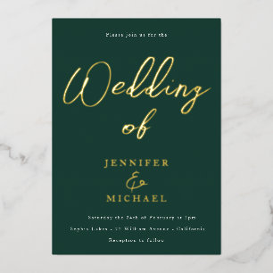 Invitación Con Relieve Metalizado Boda de esmeralda verde y hoja de oro
