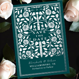 Invitación Con Relieve Metalizado Boda de espadas medieval verde azulada salva la fe