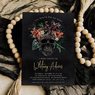 Invitación Con Relieve Metalizado Boda de Esqueleto Floral Tropical de Halloween