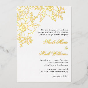 Invitación Con Relieve Metalizado Boda de estilo floral Letterpress