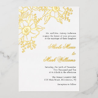 Invitación Con Relieve Metalizado Boda de estilo floral Letterpress