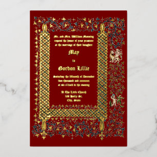 Invitación Con Relieve Metalizado Boda de estilo medieval de la era victoriana 1843