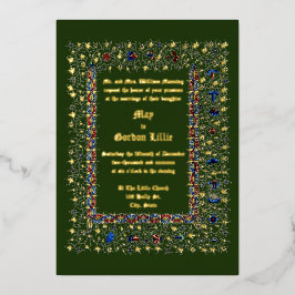 Invitación Con Relieve Metalizado Boda de estilo medieval de la era victoriana 1883
