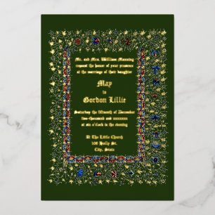 Invitación Con Relieve Metalizado Boda de estilo medieval de la era victoriana 1883