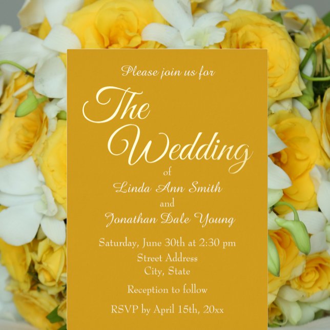 Invitación Con Relieve Metalizado Boda de estilo sencillo amarillo dorado (In Situ Wedding)
