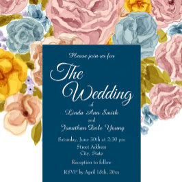 Invitación Con Relieve Metalizado Boda de estilo sencillo azul verde azulado