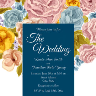 Invitación Con Relieve Metalizado Boda de estilo sencillo azul verde azulado