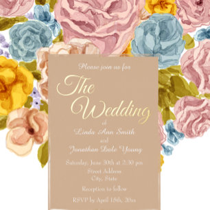 Invitación Con Relieve Metalizado Boda de estilo sencillo beige