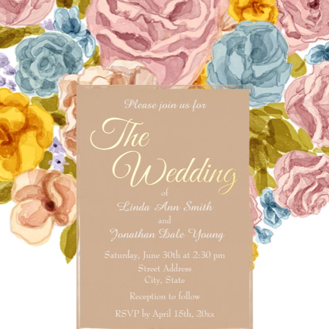 Invitación Con Relieve Metalizado Boda de estilo sencillo beige (In Situ Wedding)