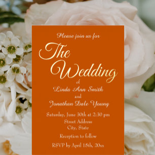 Invitación Con Relieve Metalizado Boda de estilo sencillo Naranja quemado