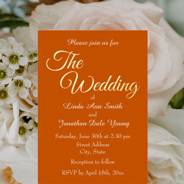 Invitación Con Relieve Metalizado Boda de estilo sencillo Naranja quemado (In Situ Wedding)