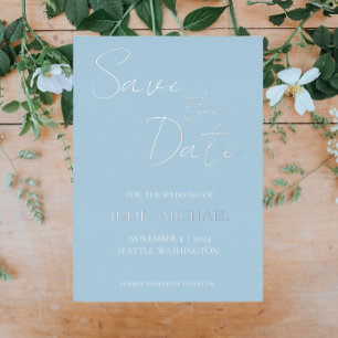 Invitación Con Relieve Metalizado Boda de estilo simple azul claro Guardar la fecha