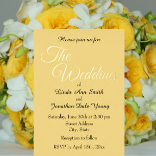 Invitación Con Relieve Metalizado Boda de estilo simple en amarillo mantequilla