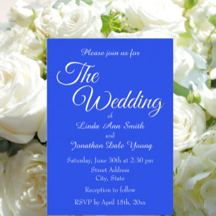 Invitación Con Relieve Metalizado Boda de Estilo Simple Monocromo Azul Real