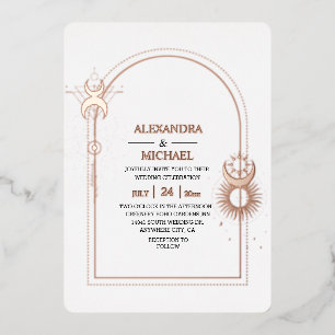 Invitación Con Relieve Metalizado Boda de Estrellas Celestiales de Oro Negro Místico
