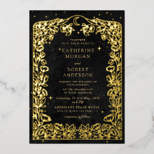 Invitación Con Relieve Metalizado Boda de Estrellas Luna Azul Celestial Medianoche
