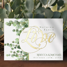 Invitación Con Relieve Metalizado Boda de Eucalipto Nada Lujoso Solo Amor