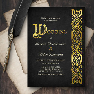 Invitación Con Relieve Metalizado Boda de fantasía medieval