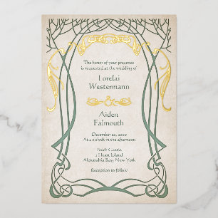 Invitación Con Relieve Metalizado Boda de fantasía medieval celta