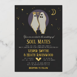 Invitación Con Relieve Metalizado Boda de fantasmas de Halloween de almas gemelas