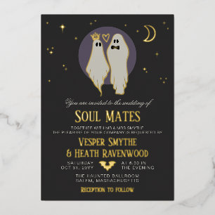 Invitación Con Relieve Metalizado Boda de fantasmas de Halloween de almas gemelas