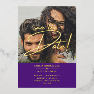 Invitación Con Relieve Metalizado Boda de fecha de almacenamiento púrpura de la supe