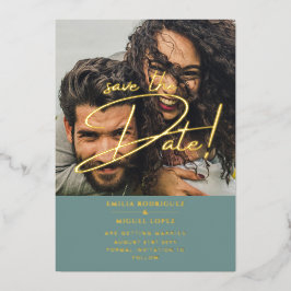 Invitación Con Relieve Metalizado Boda de fecha de guardado del sabio de superposici