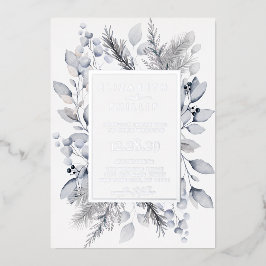 Invitación Con Relieve Metalizado Boda de feriado botánico floral de invierno platea